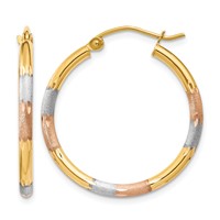 14K W White and Rose Rhodium 2mm Satin & D C Hoop Earrings view 1