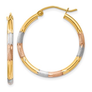 Gold with White and Rose Rhodium Hoop Earrings