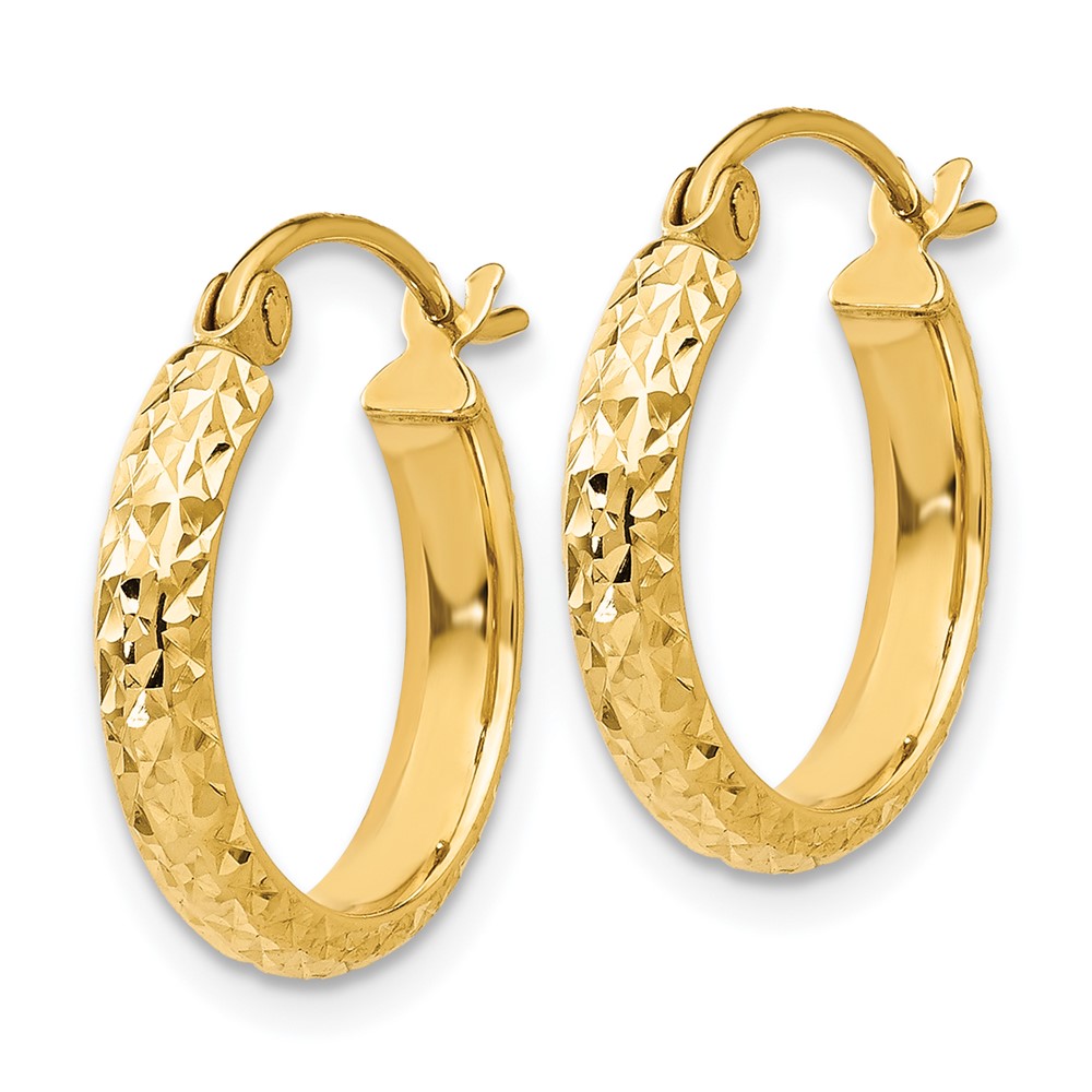 14K Diamond-cut 2.8x15mm Hollow Hoop Earrings (TC792)