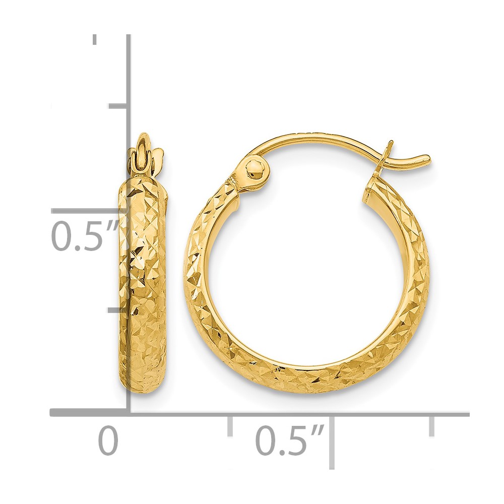 14K Diamond-cut 2.8x15mm Hollow Hoop Earrings (TC792)