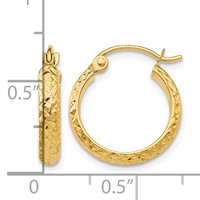 14K Yellow Gold 2.8x 15mm Diamond-cut Tube Hoop Earrings view 4