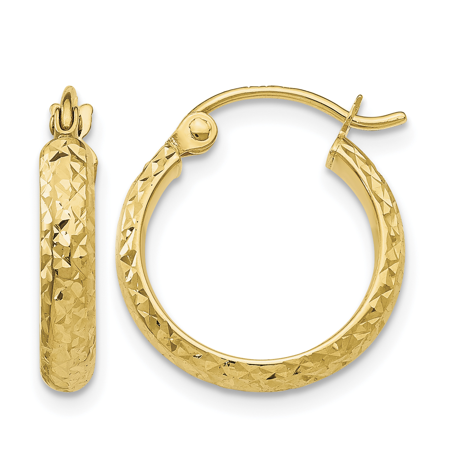 14K Diamond-cut 2.8x15mm Hollow Hoop Earrings (TC792)