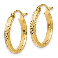 14K Yellow Gold 2.8x 18mm Diamond-cut Tube Hoop Earrings view 2