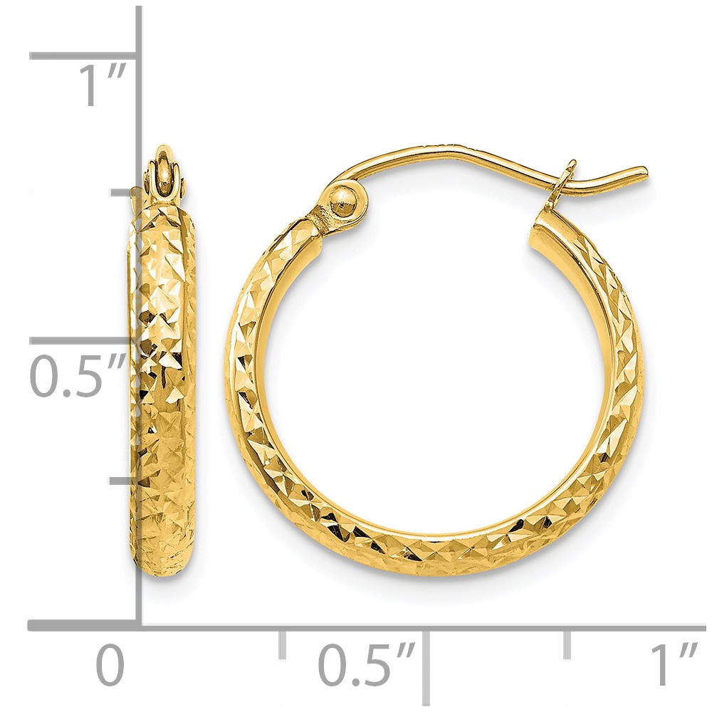 14K Diamond-cut 2.8x18mm Hollow Hoop Earrings (TC793)