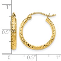 14K Yellow Gold 2.8x 18mm Diamond-cut Tube Hoop Earrings view 4