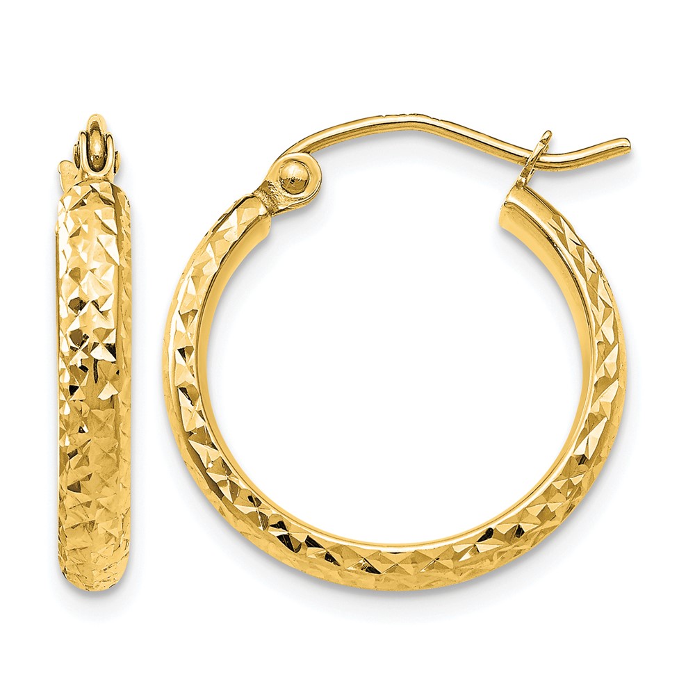 14K Diamond-cut 2.8x18mm Hollow Hoop Earrings (TC793)