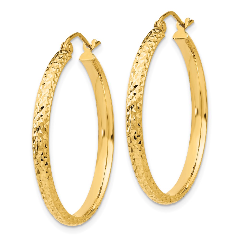 14K Diamond-cut 2.8x30mm Hollow Hoop Earrings (TC794)