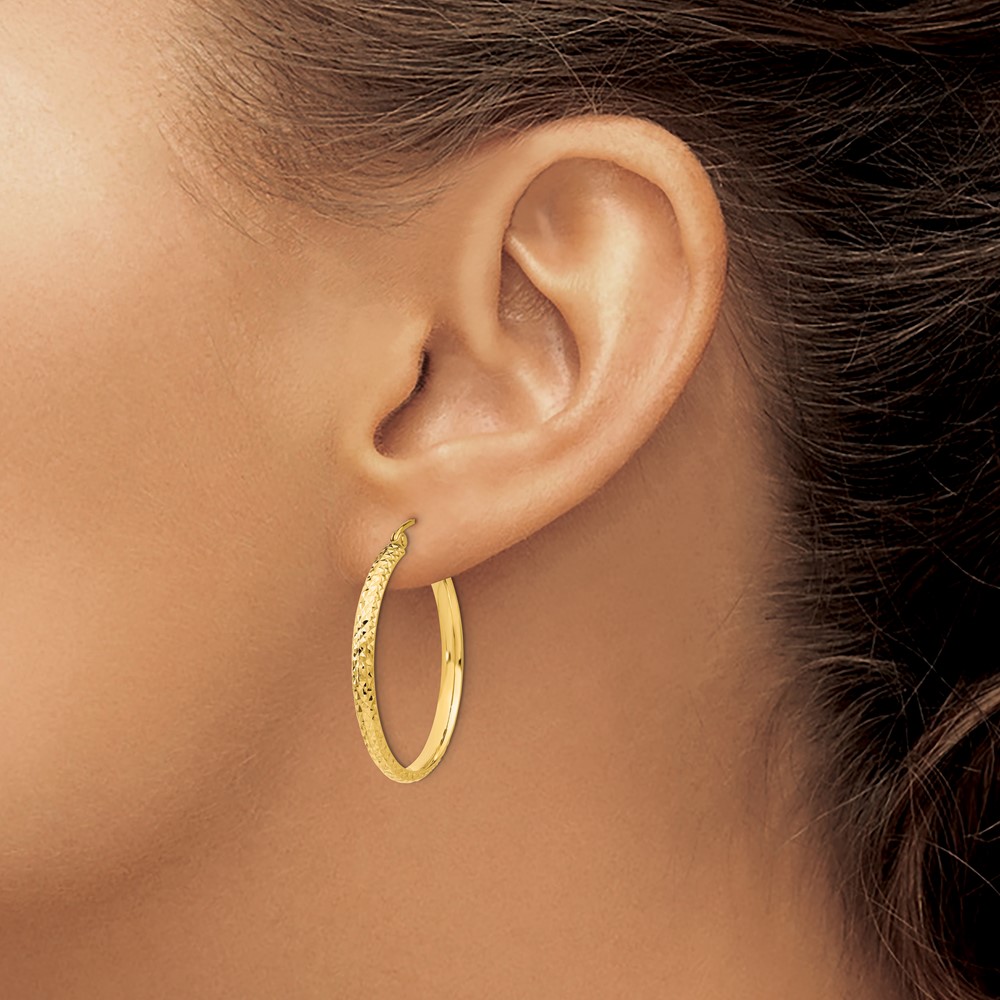 14K Diamond-cut 2.8x30mm Hollow Hoop Earrings (TC794)
