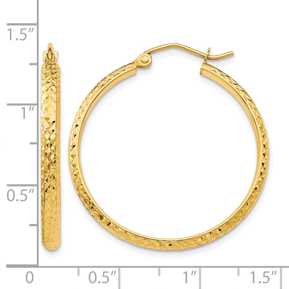 14K Diamond-cut 2.8x30mm Hollow Hoop Earrings (TC794)