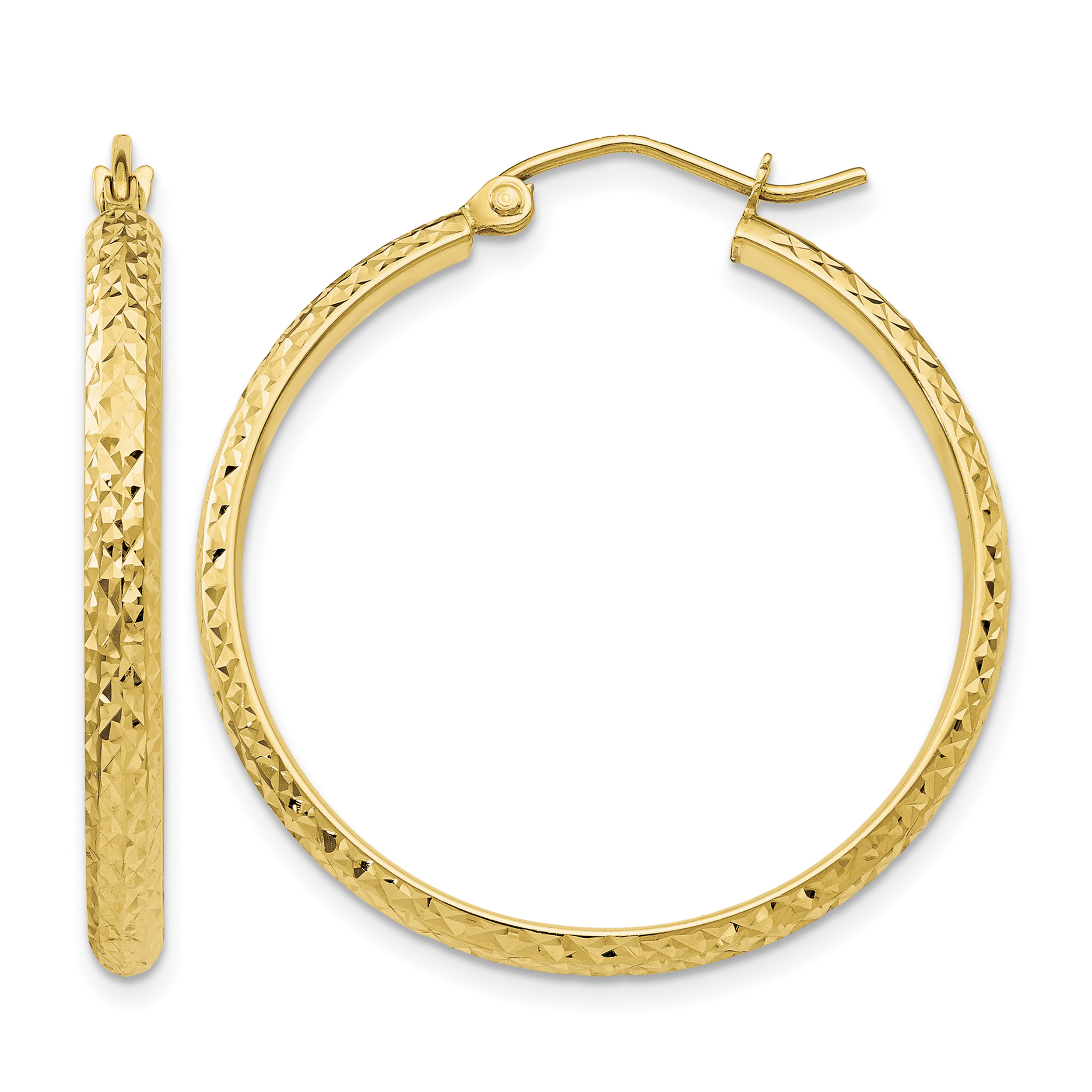 14K Diamond-cut 2.8x30mm Hollow Hoop Earrings (TC794)