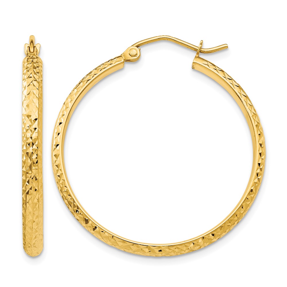 14K Diamond-cut 2.8x30mm Hollow Hoop Earrings (TC794)