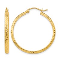 14K Yellow Gold 2.8x30mm Diamond-cut Tube Hoop Earrings view 1