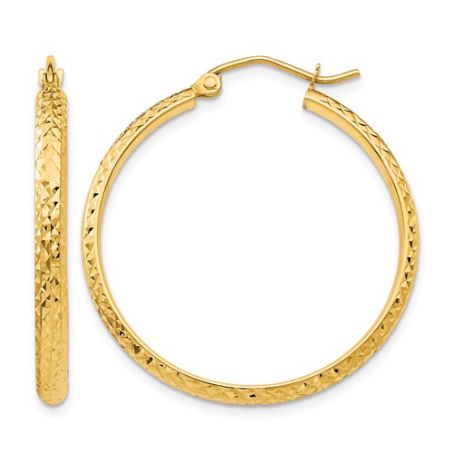 14K Yellow Gold 2.8x 30mm Diamond-cut Tube Hoop Earrings