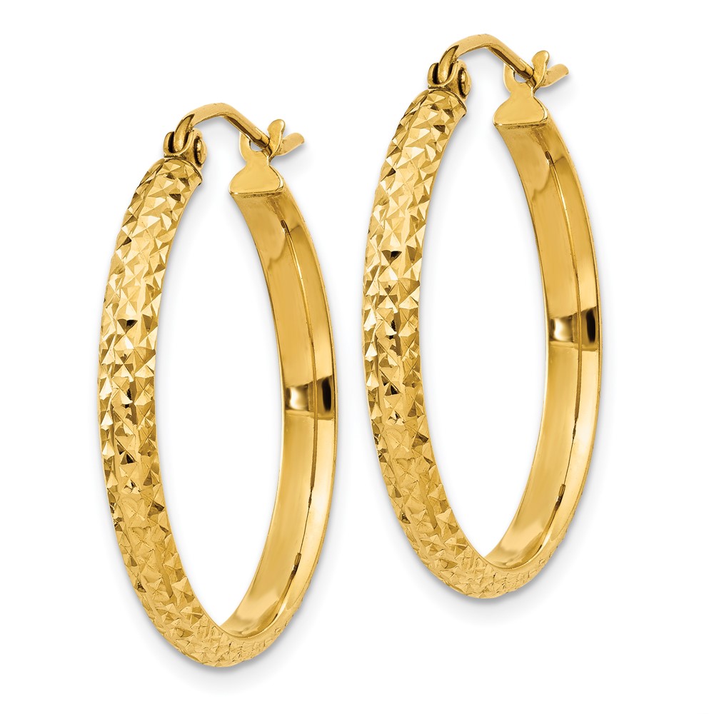 14K Diamond-cut 2.8x25mm Hollow Hoop Earrings (TC796)