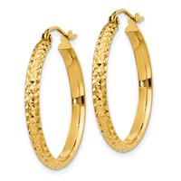14K Yellow Gold 2.8x 25mm Diamond-cut Tube Hoop Earrings view 2