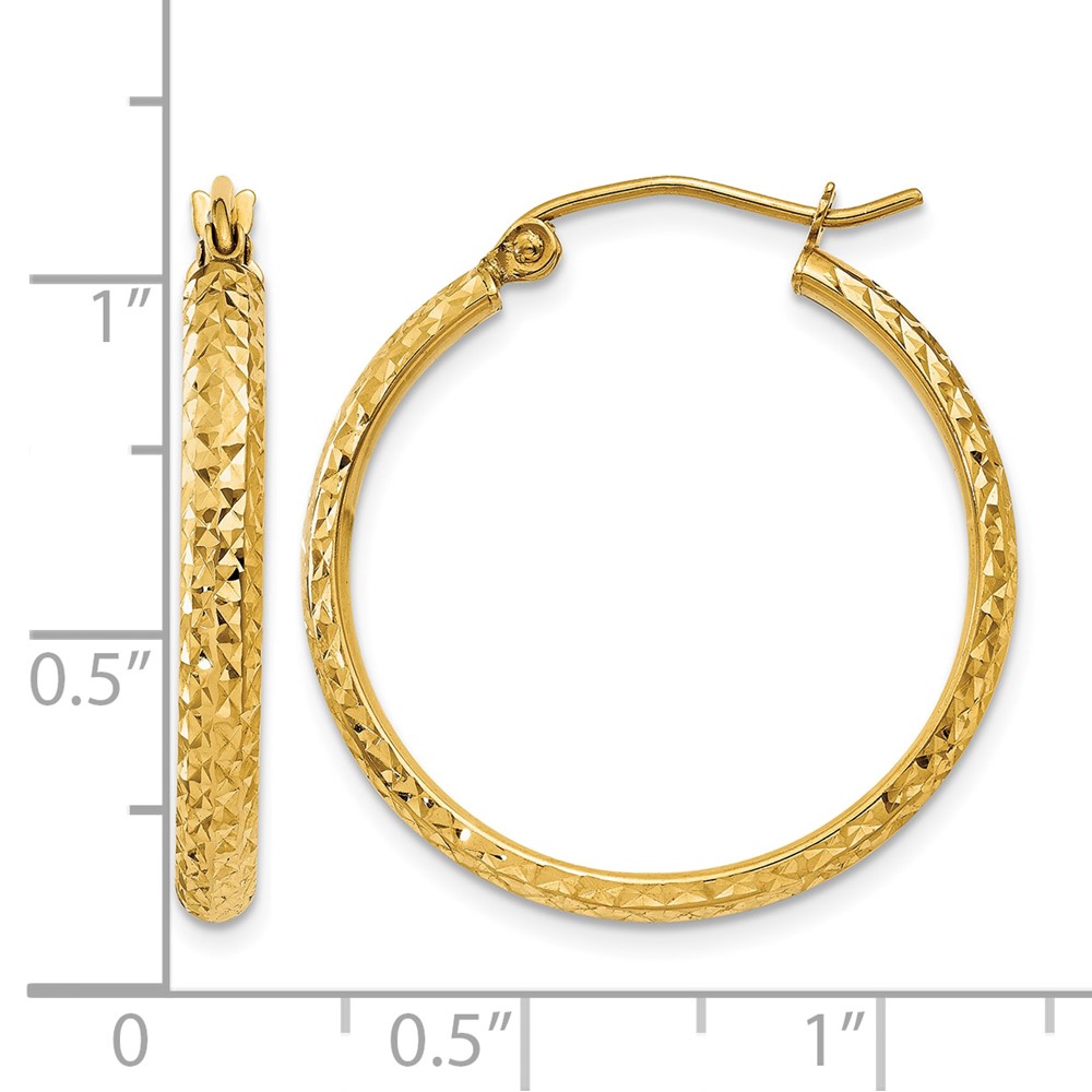 14K Diamond-cut 2.8x25mm Hollow Hoop Earrings (TC796)