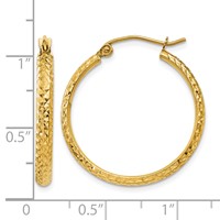 14K Yellow Gold 2.8x 25mm Diamond-cut Tube Hoop Earrings view 4