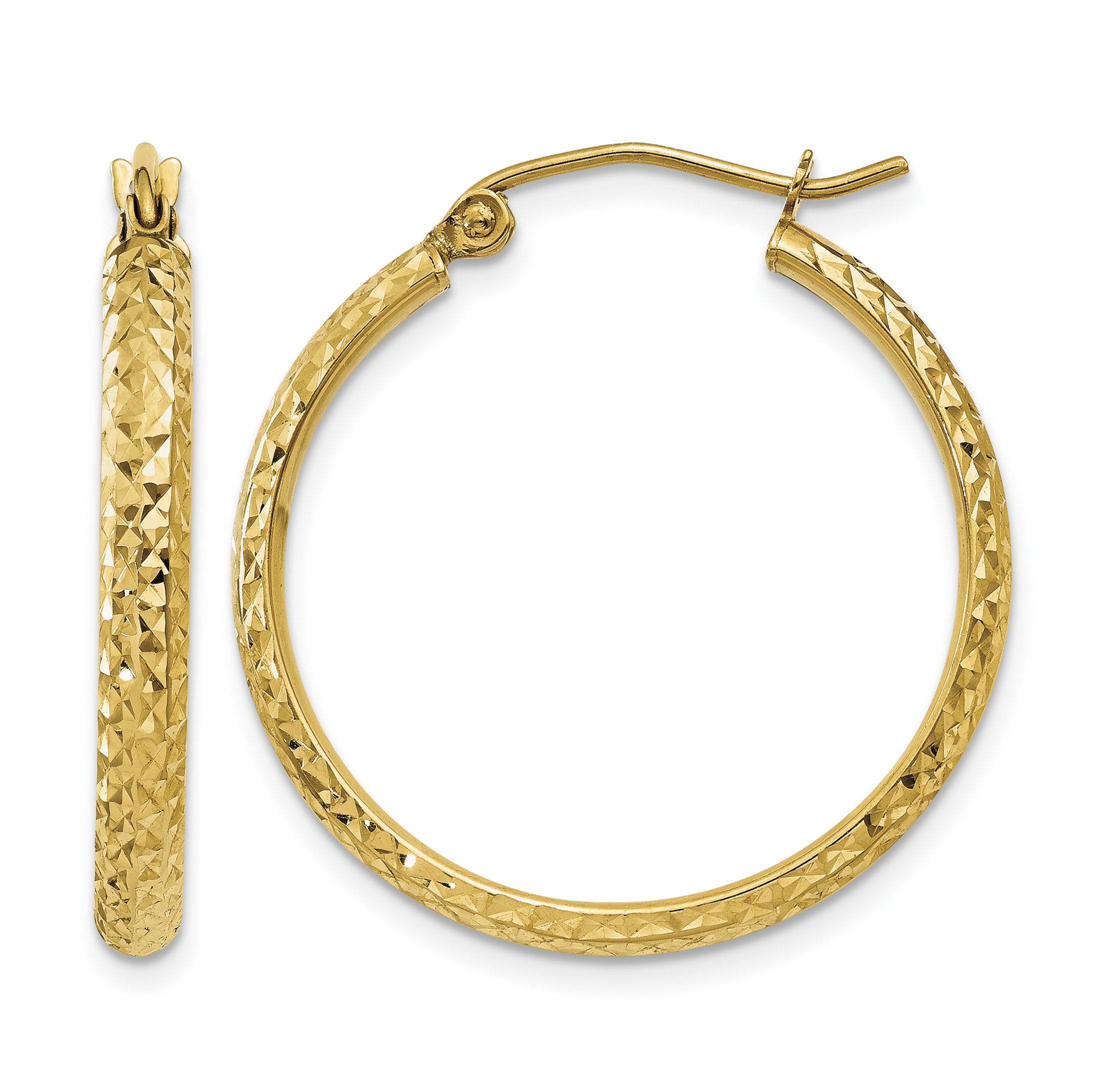 14K Diamond-cut 2.8x25mm Hollow Hoop Earrings (TC796)