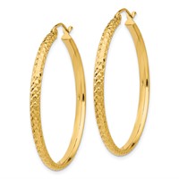 14K Yellow Gold 2.8x 37mm Diamond-cut Tube Hoop Earrings view 2