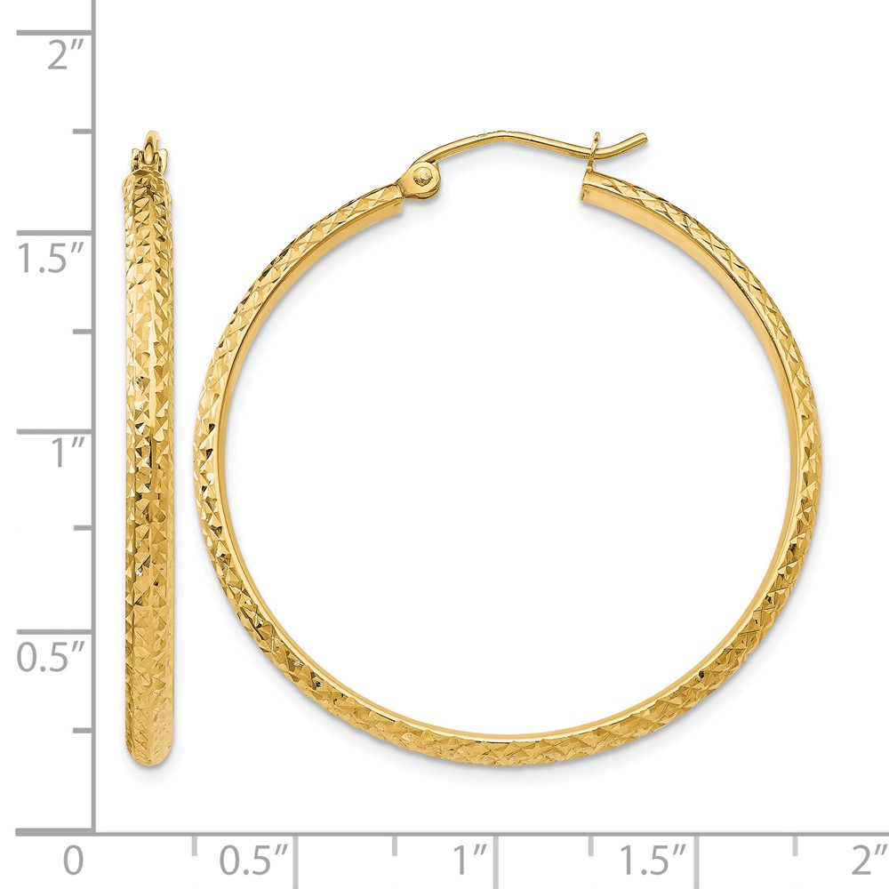 14K Diamond-cut 2.8x37mm Hollow Hoop Earrings (TC797)