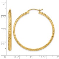 14K Yellow Gold 2.8x 37mm Diamond-cut Tube Hoop Earrings view 4