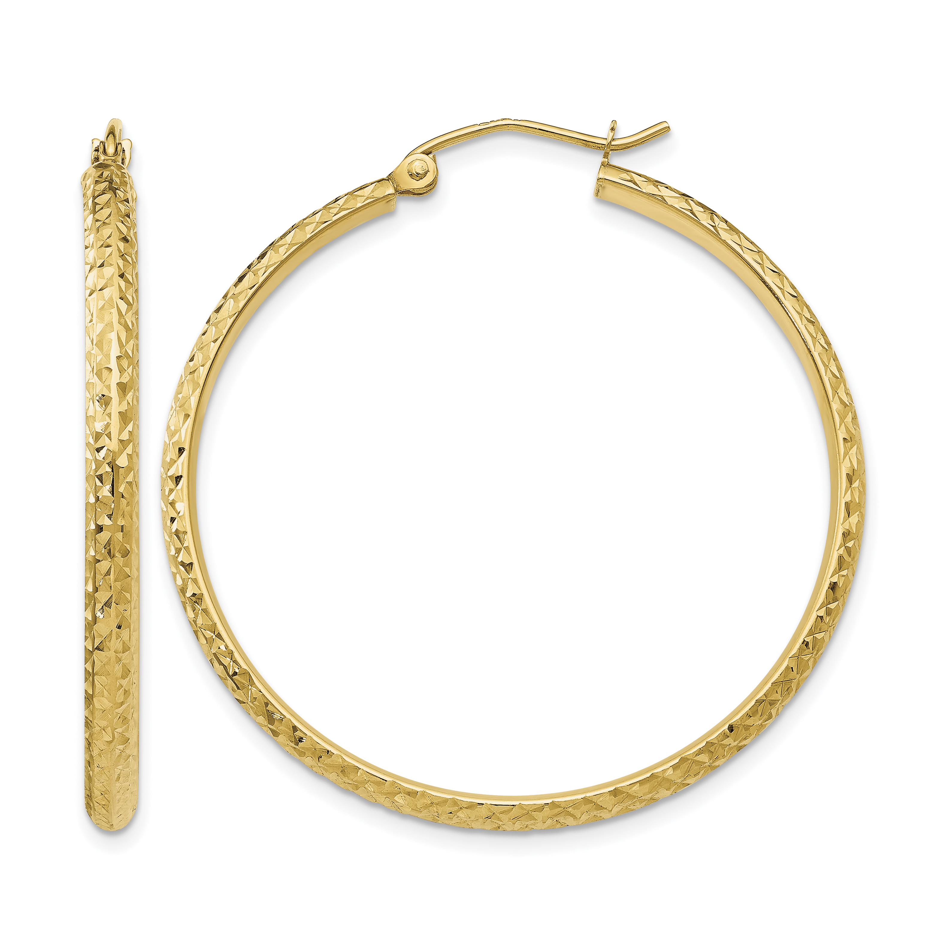 14K Diamond-cut 2.8x37mm Hollow Hoop Earrings (TC797)
