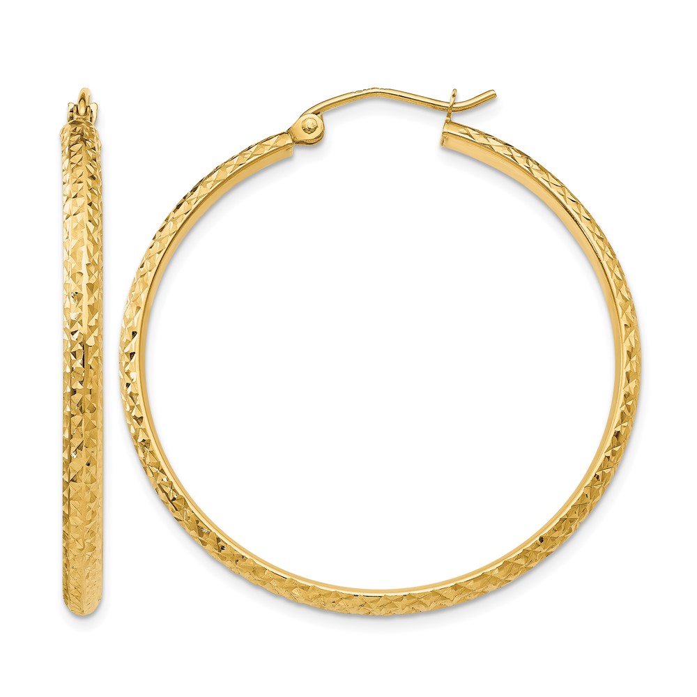 14K Diamond-cut 2.8x37mm Hollow Hoop Earrings (TC797)
