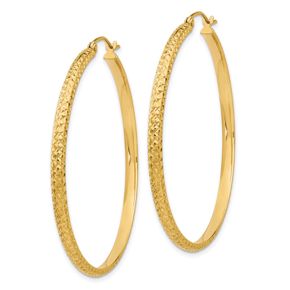 14K Diamond-cut 2.8x46mm Hollow Hoop Earrings (TC798)