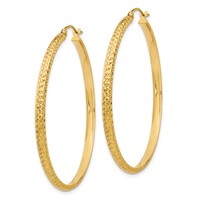 14K Yellow Gold 2.8x 46mm Diamond-cut Tube Hoop Earrings view 2