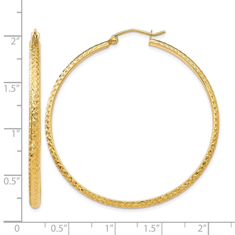 14K Diamond-cut 2.8x46mm Hollow Hoop Earrings (TC798)