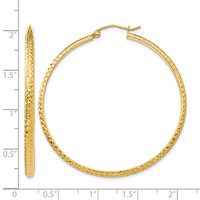 14K Yellow Gold 2.8x 46mm Diamond-cut Tube Hoop Earrings view 4