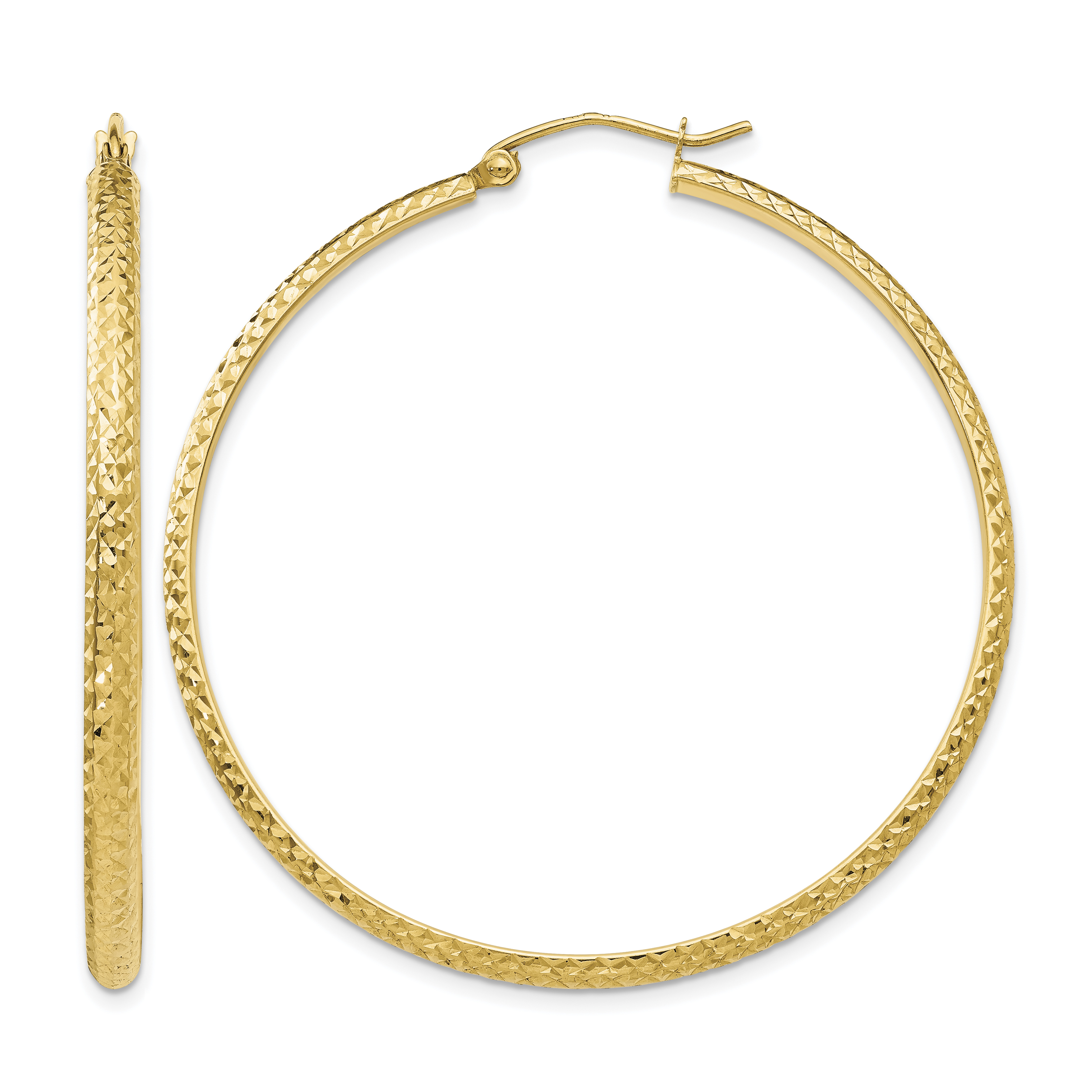 14K Diamond-cut 2.8x46mm Hollow Hoop Earrings (TC798)