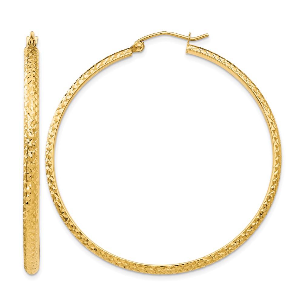 14K Diamond-cut 2.8x46mm Hollow Hoop Earrings (TC798)