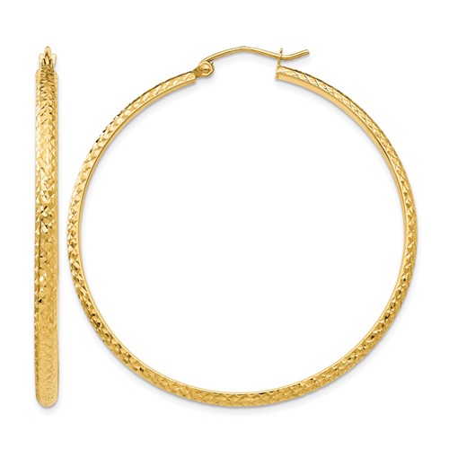 14K Yellow Gold 2.8x 46mm Diamond-cut Tube Hoop Earrings