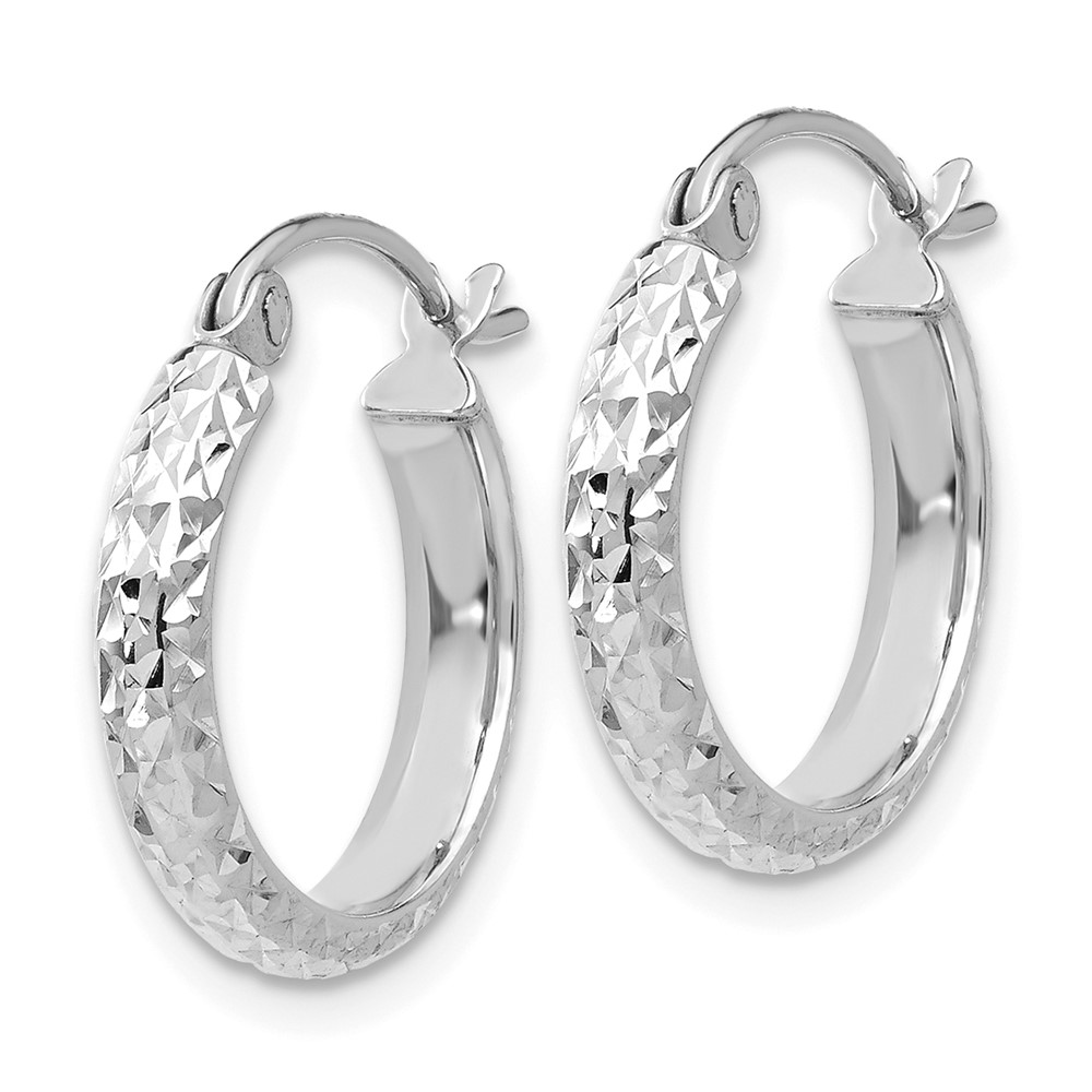 14K White Gold Diamond-cut 2.8x15mm Hollow Hoop Earrings (TC799)