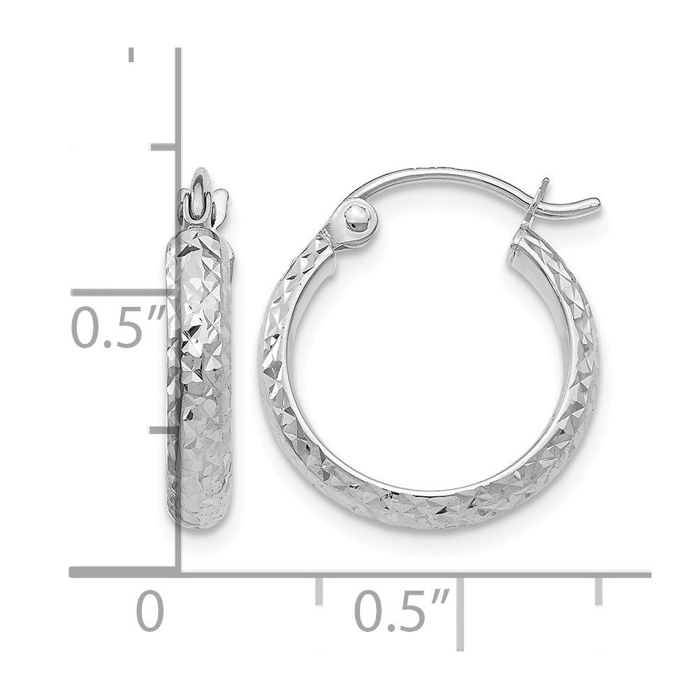 14K White Gold Diamond-cut 2.8x15mm Hollow Hoop Earrings (TC799)