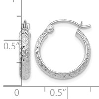 14K White Gold 2.8x 15mm Diamond-cut Tube Hoop Earrings view 4