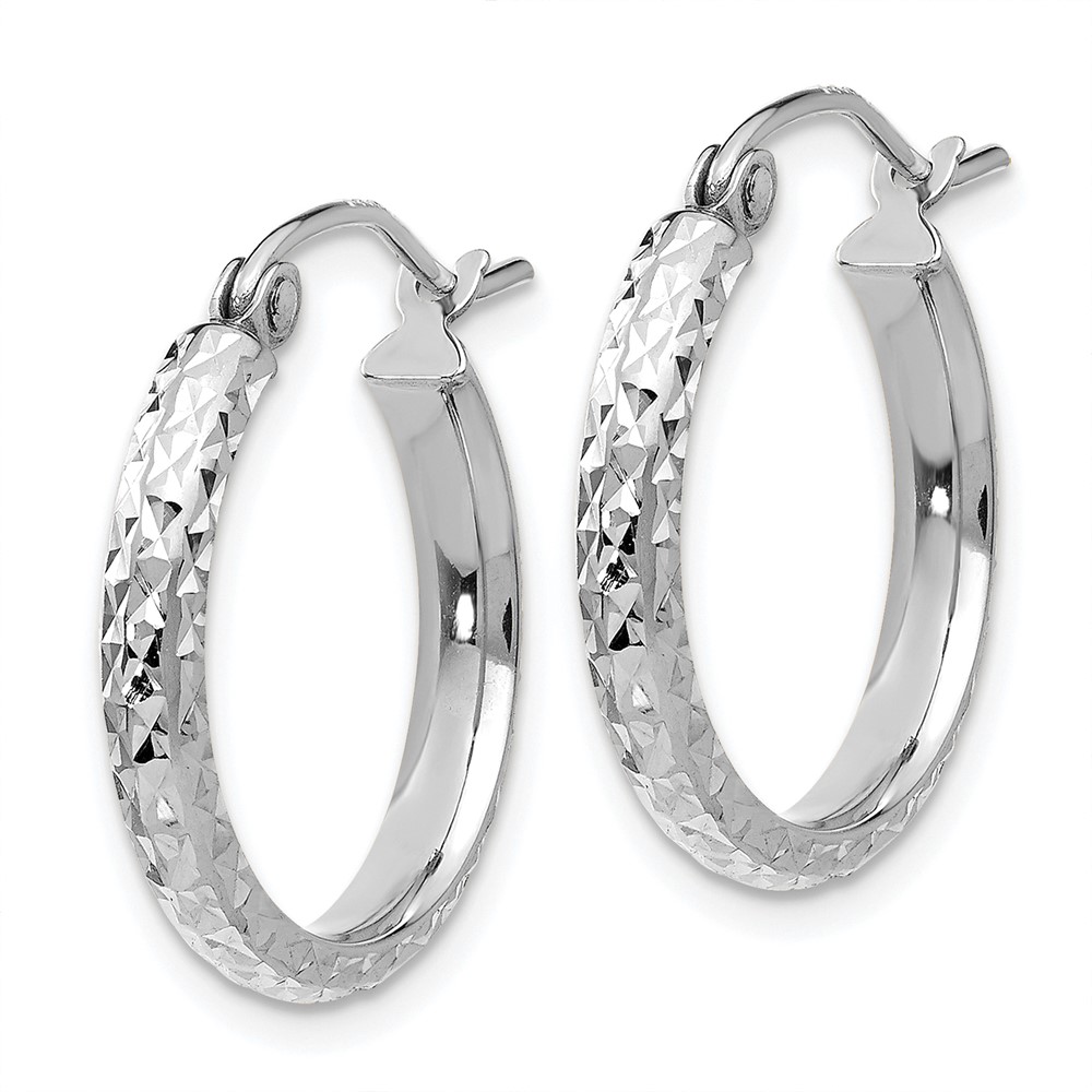 14K White Gold Diamond-cut 2.8x18mm Hollow Hoop Earrings (TC800)