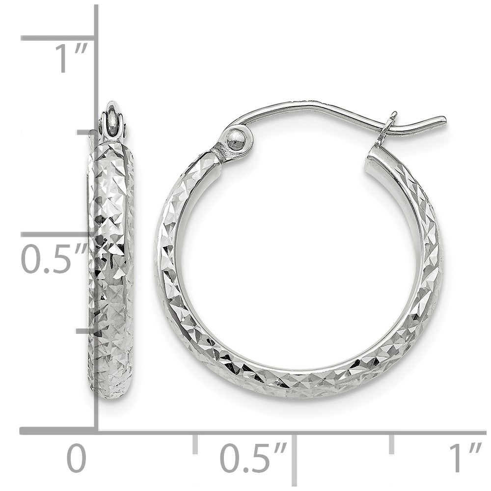 14K White Gold Diamond-cut 2.8x18mm Hollow Hoop Earrings (TC800)
