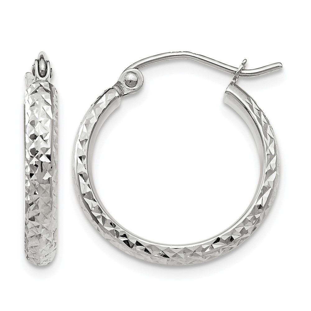 14K White Gold Diamond-cut 2.8x18mm Hollow Hoop Earrings (TC800)