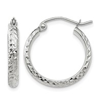 14K White Gold 2.8x 18mm Diamond-cut Tube Hoop Earrings view 1