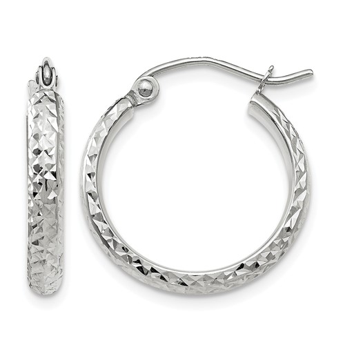 14K White Gold 2.8x 18mm Diamond-cut Tube Hoop Earrings