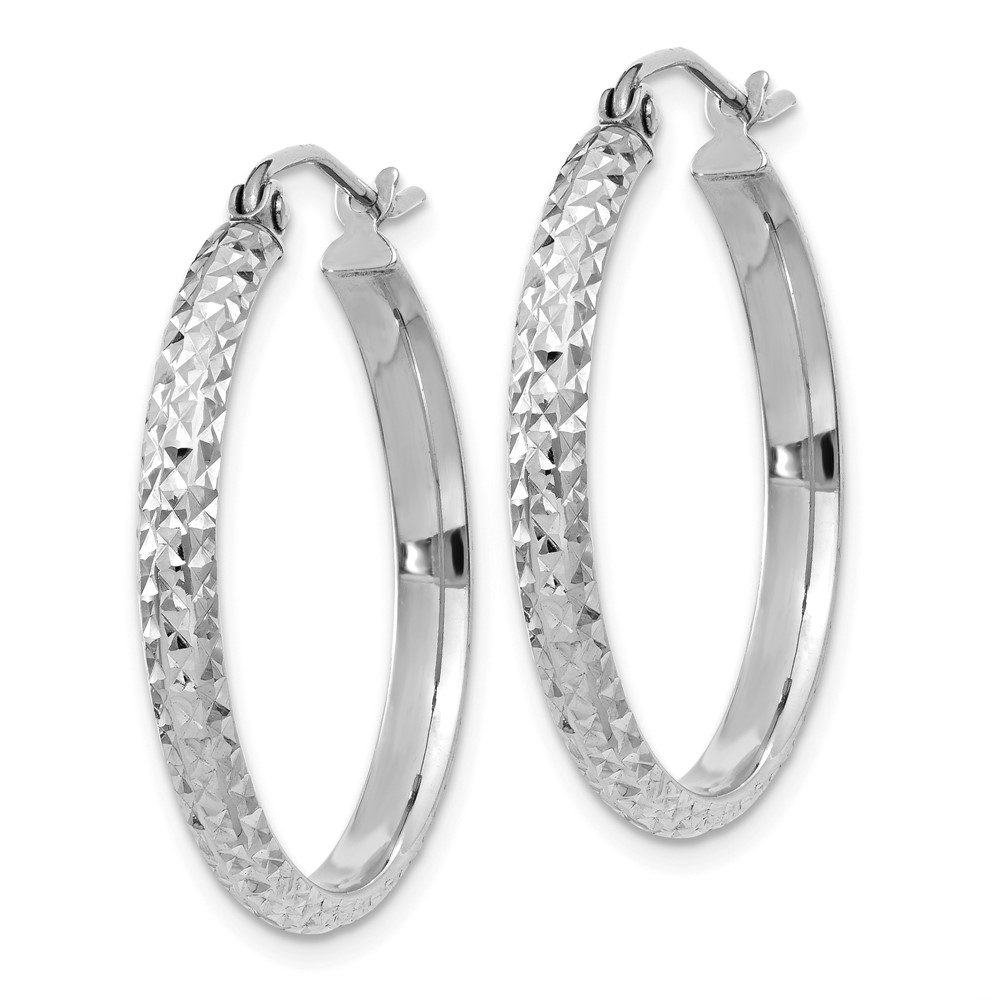 14K White Gold Diamond-cut 2.8x25mm Hollow Hoop Earrings (TC801)