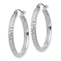 14K White Gold 2.8x 25mm Diamond-cut Tube Hoop Earrings view 2