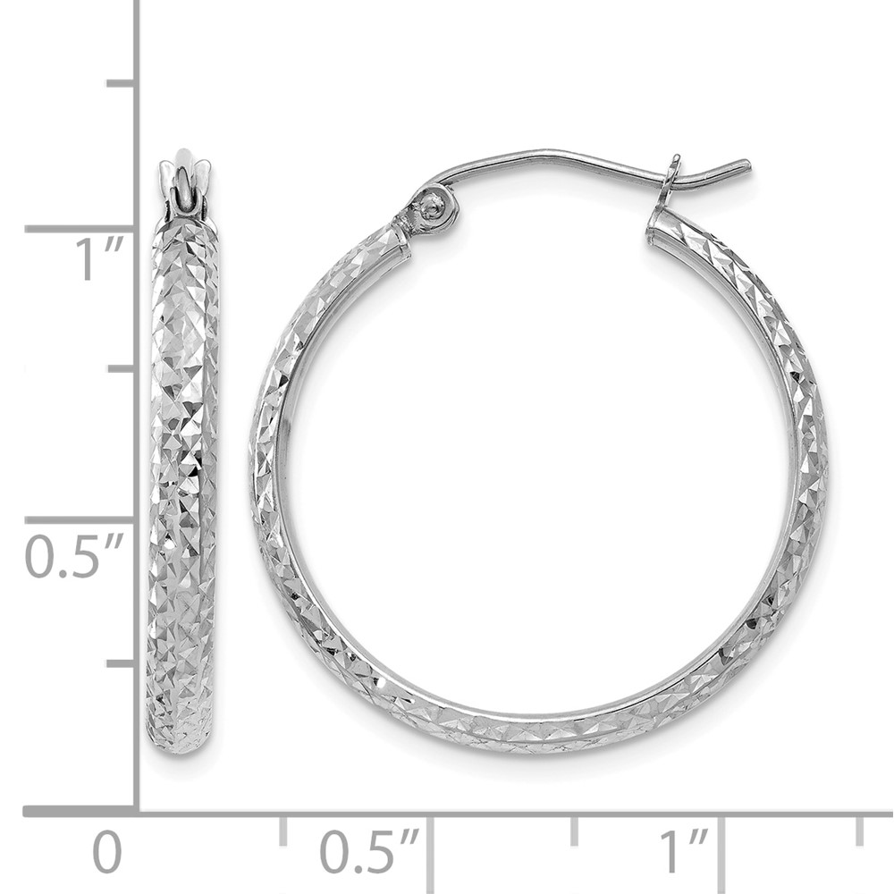 14K White Gold Diamond-cut 2.8x25mm Hollow Hoop Earrings (TC801)