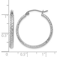 14K White Gold 2.8x 25mm Diamond-cut Tube Hoop Earrings view 4
