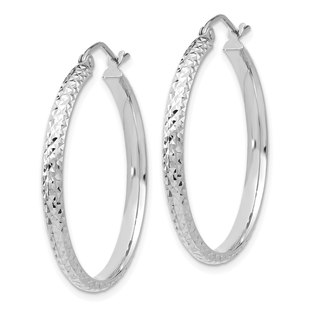 14K White Gold Diamond-cut 2.8x30mm Hollow Hoop Earrings (TC802)