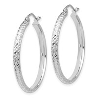 14K White Gold 2.8x 30mm Diamond-cut Tube Hoop Earrings view 2