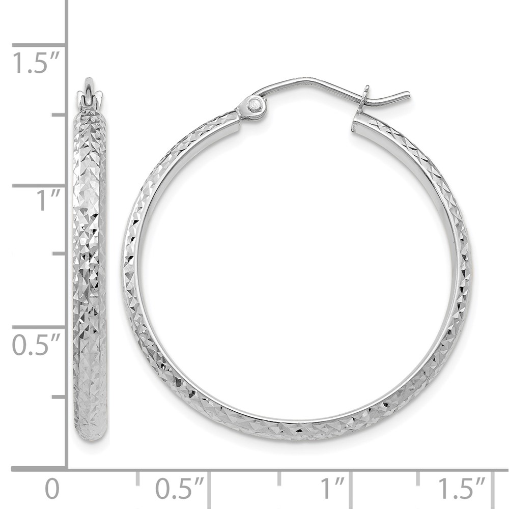14K White Gold Diamond-cut 2.8x30mm Hollow Hoop Earrings (TC802)