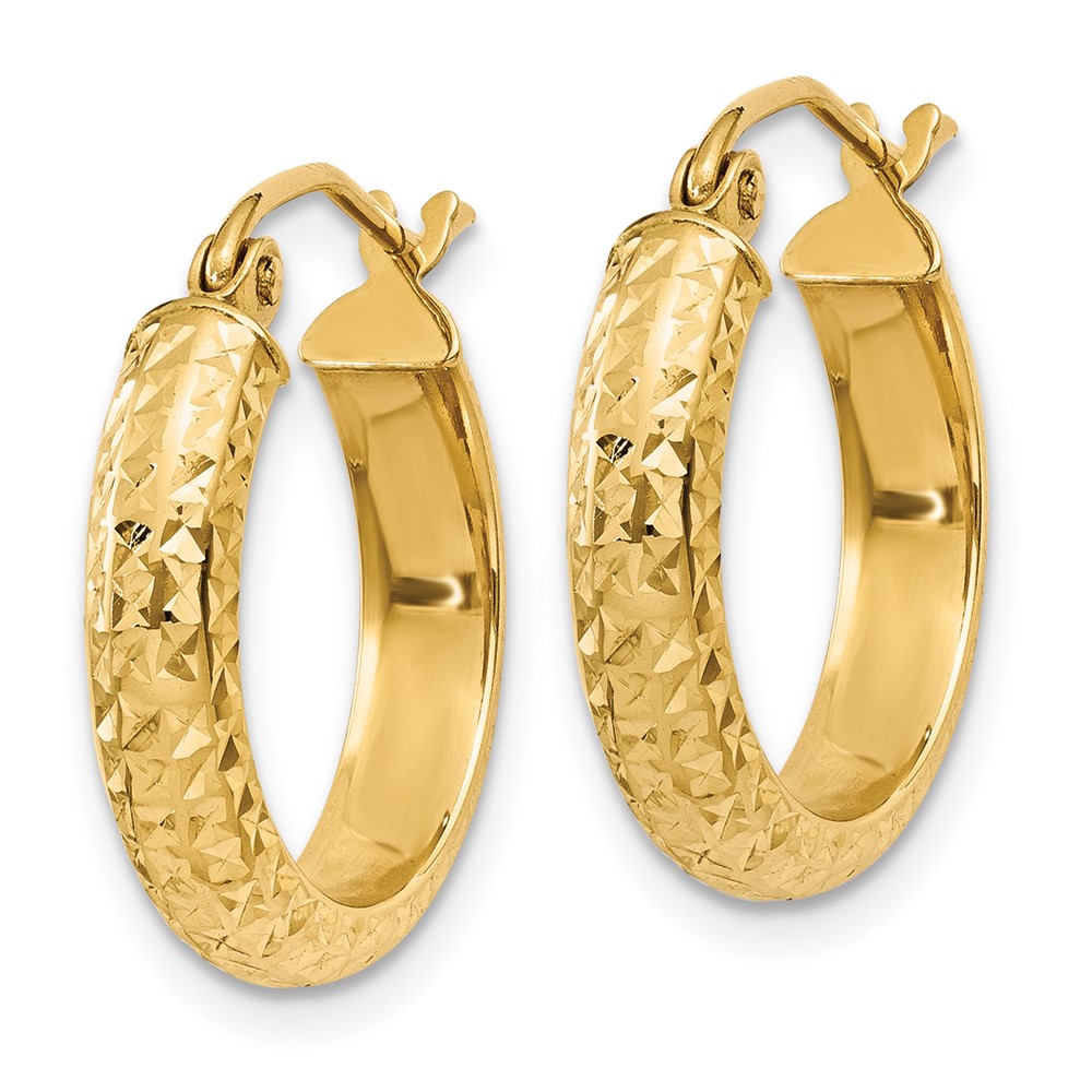 14K Diamond-cut 3.5x17mm Hollow Hoop Earrings (TC806)